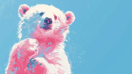 Wall Mural -   A pastel drawing of a polar bear on a blue background with a pink and white design on its chest