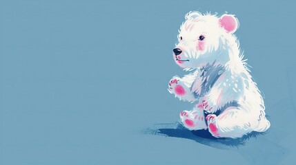 Poster -   Drawing of a white  bear sitting on ground with pink spot on left leg