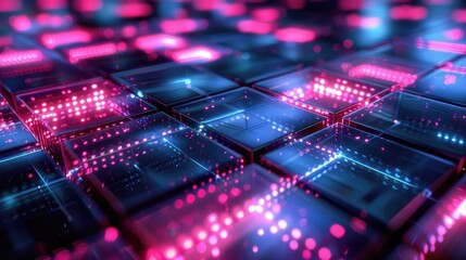 Futuristic glowing grid with neon lights