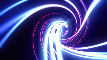 Poster - Abstract bright blue background tunnel with flying lines of energy particles and light rays