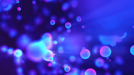 Poster - Abstract purple glowing background with flying balls circles atoms molecules particles energy bubbles