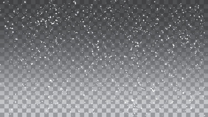 Wall Mural - Snowflakes fall from the sky on a winter night.  Realistic falling snowflakes isolated on transparent background.