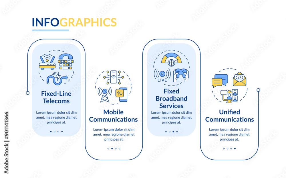 Telecommunication services rectangle infographic vector. Internet ...