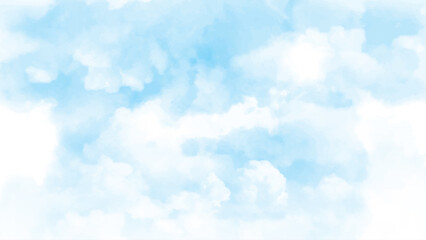 Wall Mural - watercolor sky texture with white clouds and blue sky vector. beautiful air sunlight with cloud scap