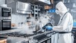 © Anna - Exterminator treating a commercial kitchen to prevent pest infestations, ensuring compliance with health and safety regulations