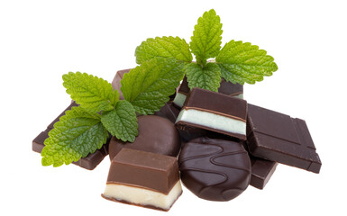 Wall Mural - Chocolate candies with mint