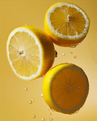 Sticker - A group of lemons falling into the air with water droplets