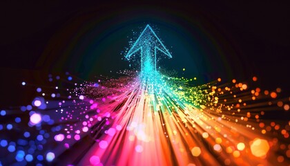 Poster - Vibrant Colorful Arrows Moving Upward With Light Trails Against a Dark Background