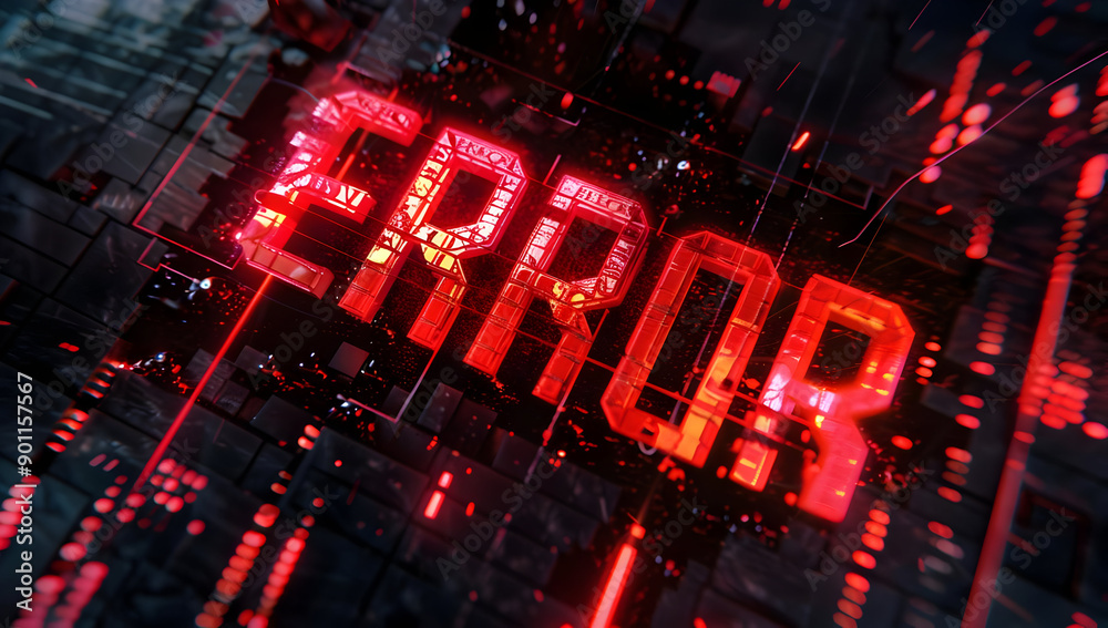 Glowing red error message in a digital, futuristic setting ...