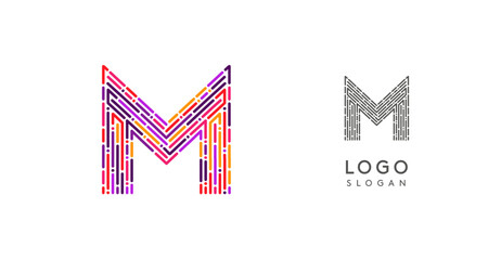Leinwandbilder - Colorful abstract letter M logo design with futuristic circuit pattern. Ideal for tech companies, digital media, software, apps, networking, branding. Vector illustration.
