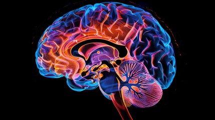 Aufkleber - A high-resolution image of the human brain with highlighted regions, illustrating different functions and areas.