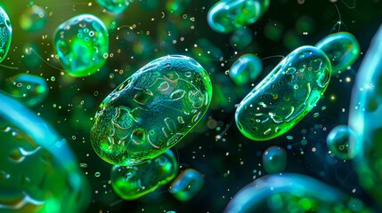 Wall Mural - A close up of a bunch of green and blue bubbles