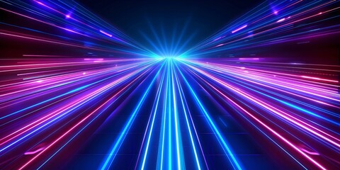 Canvas Print - Futuristic abstract illustration with neon speed lines in blue.