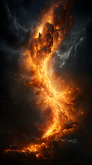 Wall Mural - a fiery nebula stretches across a dark, starry sky, resembling a blazing comet or celestial dragon.