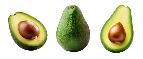 Wall Mural - The avocados are green and ripe, and they are arranged in a row on a Transparent background.