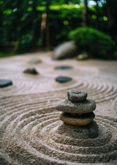 Wall Mural - Peaceful zen garden with stacked stones