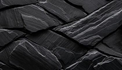 Poster - Black slate texture background, seamless pattern for dark gray stone surface or natural rock wall