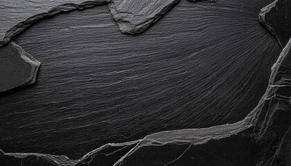 Poster - Black slate texture background, seamless pattern for dark gray stone surface or natural rock wall