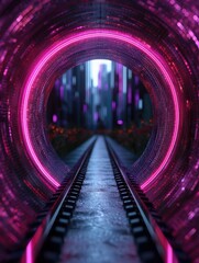 Poster - Futuristic neon tunnel with glowing lights