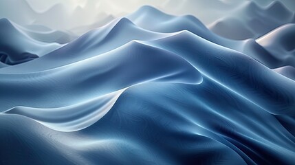 Wall Mural - soft, blurred background with a gradient of light grey to dark blue, featuring flowing satin fabric textures