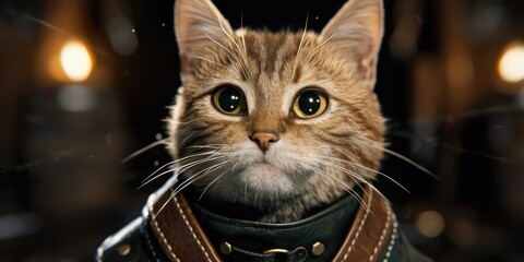 Canvas Print - Cute tabby cat in leather harness