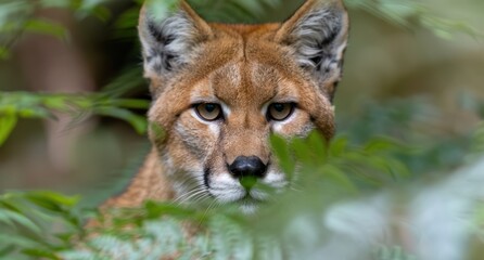 Wall Mural - close up of a curious cougar in the forest