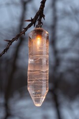 Sticker - Glowing crystal pendant hanging from branch