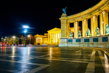 Sticker - The colonnade of the Millennium Monument on Heroes Sqaure and Fine Arts Museum, Budapest, Hungary