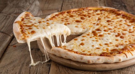 Wall Mural - Delicious Cheesy Pizza on Wooden Table