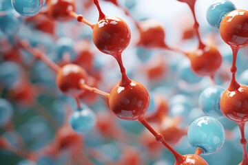 Poster - Abstract 3d render of molecules in red and blue, highlighting a scientific concept