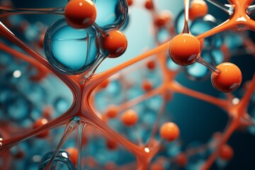 Poster - Detailed 3d rendering of a molecular structure in striking blue and orange colors