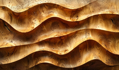 Poster - Wooden Wall Detail with Linear Relief and Texture, Wavy Wooden Pattern, Natural Abstract Art, Wooden Surface Design, Woodwork Art, Interior Decoration, Unique Wooden Texture, Artistic Wall Panel