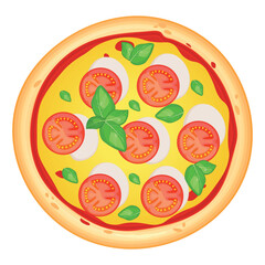 Wall Mural - Pizza vector image. Fast food concept. Food for cafe and restaurant. Element for your website design, banners and advertising. Dough, cheese, sauce