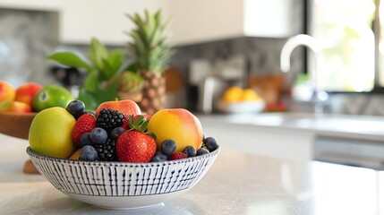 Wall Mural - A bowl of fresh fruit on a kitchen counter.