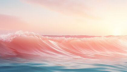 Wall Mural - A wave crashing on a beach with a pink and blue sky in the background