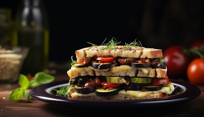 Wall Mural - A sandwich with lots of vegetables on a plate