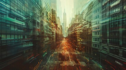 Poster - A city street with a blurred effect, showing motion and light trails.