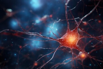 Poster - Close-up 3d rendering of neural network synapse in high resolution, showcasing the intricate connectivity between neurons and the biological function of the nervous system