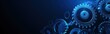 © armensl - Abstract blue digital technology background with gears and cogs, dark blue banner for web design. A close up of gears in a blue background. Digital low poly 3d gears.