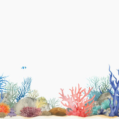 Sticker - Colorful underwater coral reef illustration