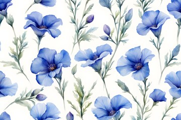  Watercolor blue lechenaultia flower on pure white background, AI Generated