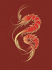 Canvas Print - Stylized Red and Gold Shrimp on Burgundy Background