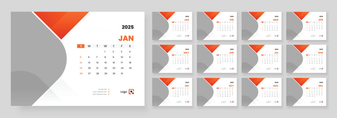 Calendar 2025 planner corporate template design, Template for annual calendar 2025, Office Calendar 2025, Week starts on Sunday.