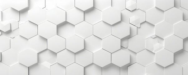 Poster - White background with a geometric pattern, a seamless repeating pattern, a white color scheme, white hexagon shapes, a minimalist design, a flat vector illustration, high resolution, high definition, 