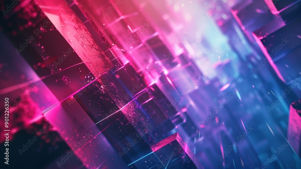 Abstract digital art of glowing geometric shapes with a vibrant color ...