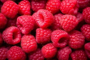 Wall Mural - Close-up texture of vibrant, fresh raspberries with a red, juicy, and ripe appearance, perfect for a healthy, natural, and delicious summer dessert