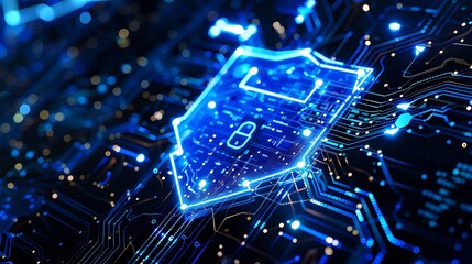 Poster - Glowing house symbol on a computer circuit board, representing the importance of cybersecurity in protecting homes and data.