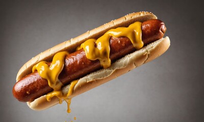 Hot dog with mustard dripping down the bun