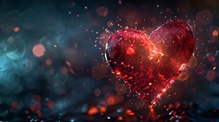 Poster - Glowing red heart with bokeh lights in the background.