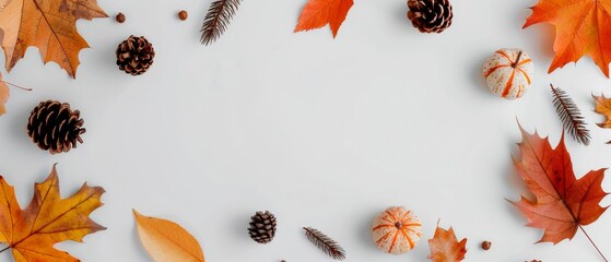 Wall Mural - Autumn Leaves and Pine Cones Frame